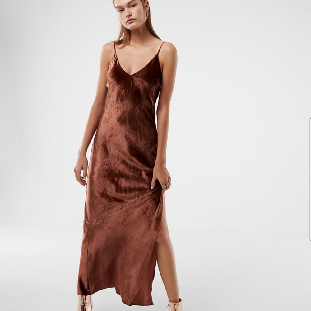 Express brown velvet maxi dress